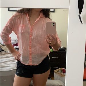 Neon orange button up beach shirt! AE size XS